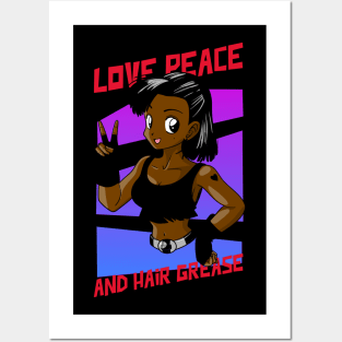 Anime Brown Girl Black Women Afro Boss Love Peace Manga Posters and Art